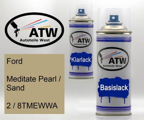 Ford, Meditate Pearl / Sand, 2 / 8TMEWWA: 400ml Sprühdose + 400ml Klarlack - Set, von ATW Autoteile West.